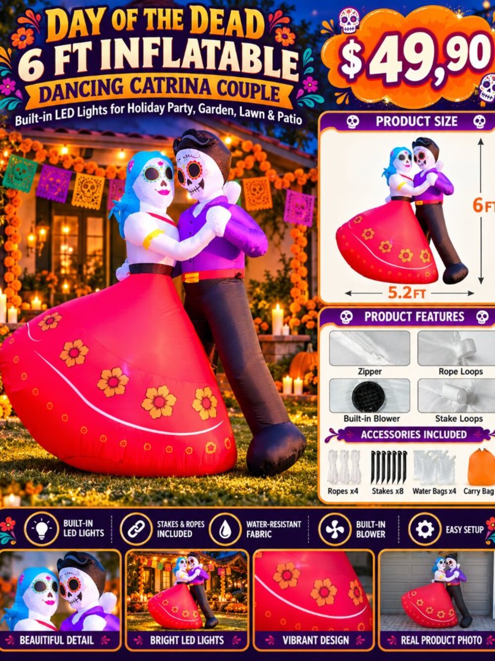 Inflatable Halloween Day of the Dead Decorations, 1.8m